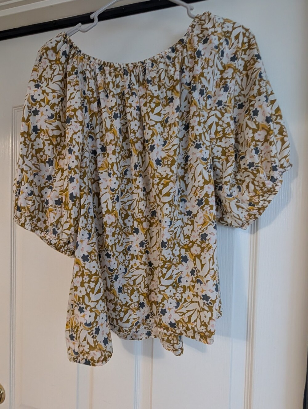 Sonoma Floral Off-Shoulder Puff Sleeve Top - Mustard, White, Blue